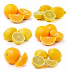新鲜的柠檬橙色水果白色背景
