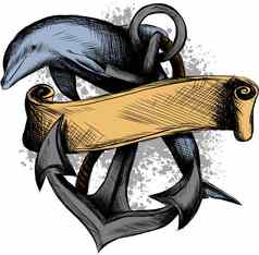 海豚锚绳子古老的象征海插图