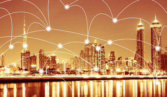 聪明的城市连接行互联网概念全球火花塞
