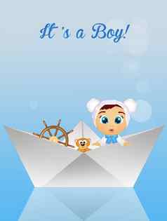 出生公告婴儿纸船