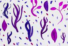 水彩插图集植物元素蓝色的紫色的淡紫色粉红色的草植物叶子分支机构白色背景