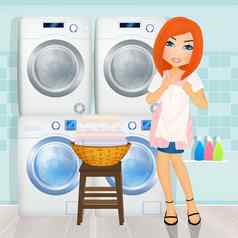 女孩洗衣洗衣房间