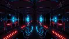 没完没了的未来主义的科幻科幻小说外星人空间隧道走廊空间机库插图背景壁纸