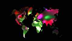 色彩鲜艳的世界地图黑色的背景平地球全球worldmap图标渲染backdroung