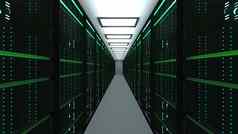 现代服务器房间室内数据中心网络网络互联网电信技术大数据存储云服务概念渲染
