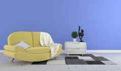 设计概念黄色的沙发薄荷墙现代室内使得