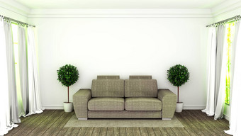 现代室内房间沙发绿色植物白色房间