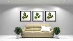 房间室内墙模拟现代沙发绿色植物
