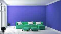 设计概念薄荷沙发蓝色的墙现代室内渲染