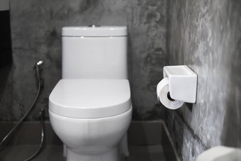 白色挂厕所。。。座位白色厕所。。。首页浴室灰色瓷砖混凝土风格厕所。。。纸墙浴室奢侈品室内