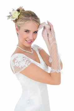 微笑新娘摆姿势白色背景