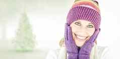 复合图像辐射年轻的女人帽手套冬天