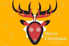 鹿标志圣诞节消息黄色的背景设计