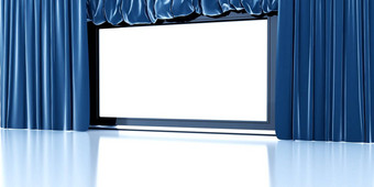 空白色现代屏幕蓝色的窗帘