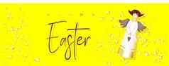 复活节海报横幅模板天使明亮的黄色的背景祝贺你礼物复活节促销活动购物模板金五彩纸屑现代设计