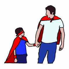 向量图标集爸爸儿子超级英雄服装