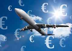 飞机天空欧元货币图标