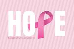 希望文本粉红色的丝带乳房癌症意识概念