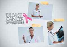 乳房癌症意识文本乳房癌症意识照片拼贴画医生