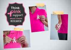 粉红色的支持文本乳房癌症意识照片拼贴画