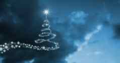 雪花圣诞节树模式形状发光的天空