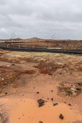 地理热热春天活动冰岛冈努维尔热弹簧泥泞的色彩斑斓的地面