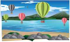 热空气气球海滩
