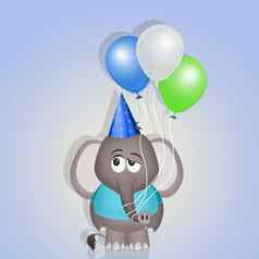 婴儿大象气球明信片生日聚会，派对