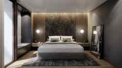 室内现代奢侈品卧室双床上大理石墙呈现背景
