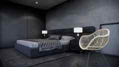 黑色的卧室室内现代阁楼风格呈现背景