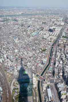日本东京城市景观建筑晴空塔塔影子空中