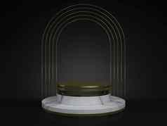 呈现白色大理石黄金基座孤立的黑色的背景纪念董事会油缸步骤摘要最小的概念空白空间清洁设计奢侈品极简主义模型