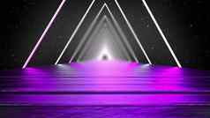 呈现摘要背景虚拟现实电脑生成的荧光紫外线光发光的霓虹灯行三角隧道直光滑的路