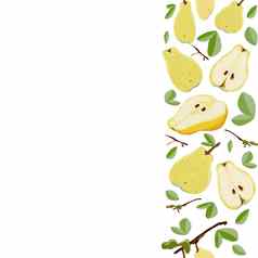 黄色的梨叶子无缝的垂直边境白色背景