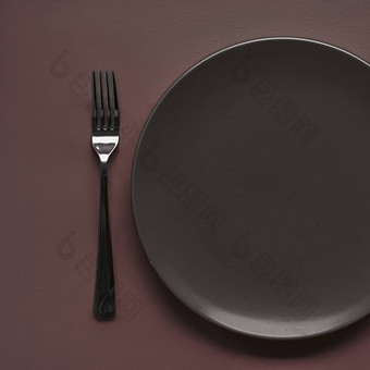 空板餐具模型集黑暗棕色（的）背景前餐具老板表格装饰菜单品牌