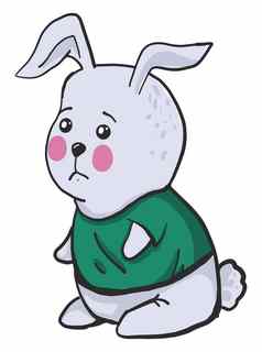 伤心兔子绿色衬衫插图向量白色后台支持