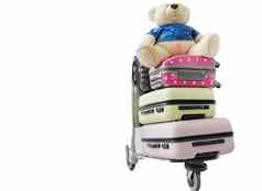 图样行李车乘客西装情况下泰迪熊