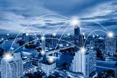 技术网络连接情报聪明的城市沟通网络全球业务未来主义的数字大数据连接技术电信社区连接