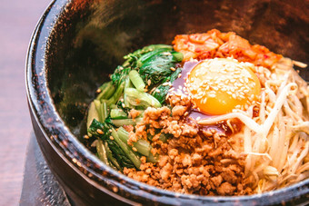 石锅拌饭加热石头碗朝鲜文食物
