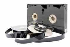 视频盒式磁带磁带卷白色背景