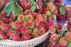 新鲜的红毛丹销售水果市场热带水果标志