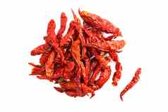 干红色的辣椒堆辣椒红色的辣的热味道辣椒干白色背景