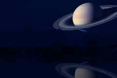 反射土星晚上天空回来轮廓山成河