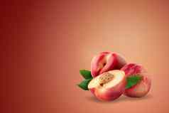 成熟的新鲜的高丽油桃水果孤立的红色的背景