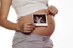 怀孕了女人持有图片超声波贝尔