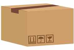 棕色（的）关闭纸箱交付包装盒子脆弱的迹象