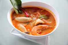 泰国传统的辣的虾汤汤姆百胜如果