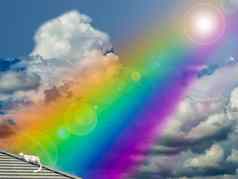 猫日光浴彩虹屋顶