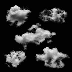 集白色云孤立的黑色的背景现实的中心思想