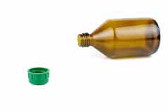 棕色（的）玻璃瓶孤立的白色背景焦点点瓶帽